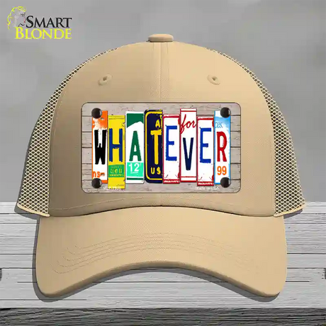 Whatever Wood License Plate Art Novelty License Plate Hat Mesh / Khaki