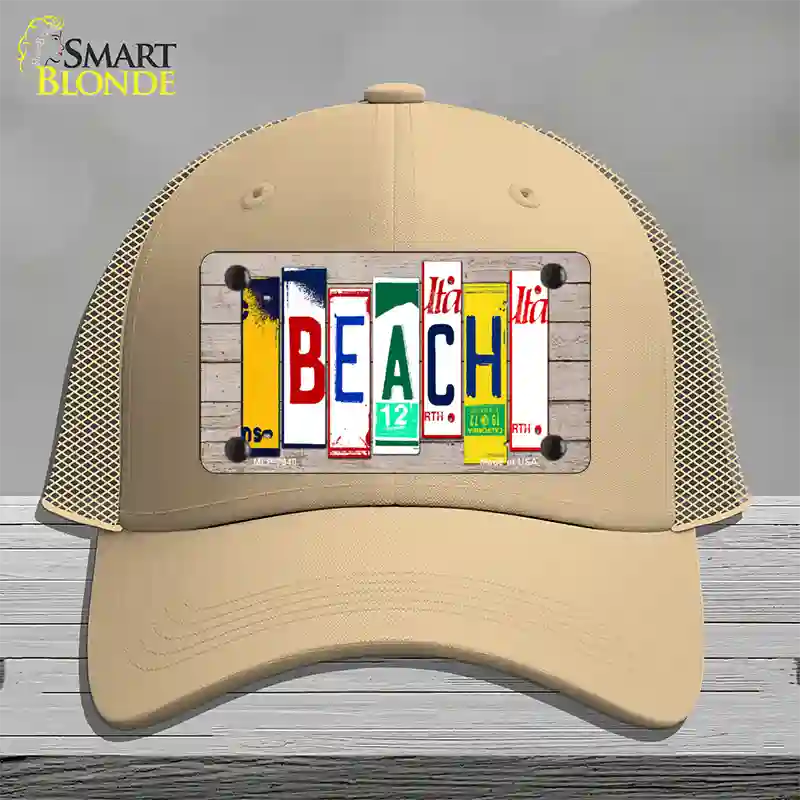 Beach Wood License Plate Art Novelty License Plate Hat Mesh / Khaki