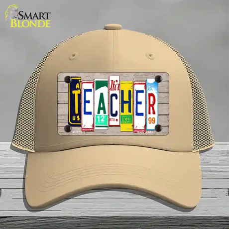 Teacher Wood License Plate Art Novelty License Plate Hat Mesh / Khaki