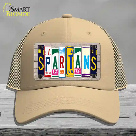 Spartans Wood License Plate Art Novelty License Plate Hat Mesh / Khaki