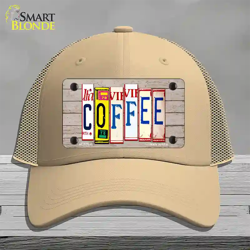 Coffee Wood License Plate Art Novelty License Plate Hat Mesh / Khaki