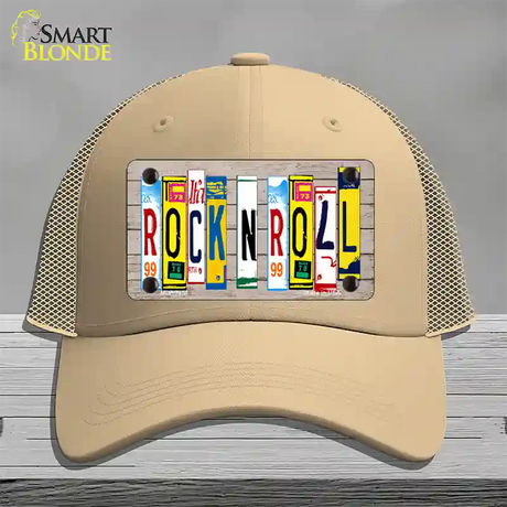 Rock N Roll Wood License Plate Art Novelty License Plate Hat Mesh / Khaki