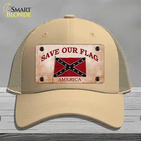 Save Our Flag Confederate Novelty License Plate Hat Mesh / Khaki