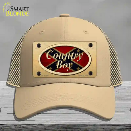 Country Boy Confederate Novelty License Plate Hat Mesh / Khaki