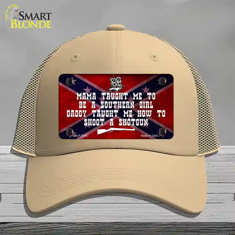 Mama Taught Me Novelty License Plate Hat Mesh / Khaki