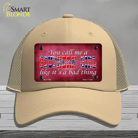 Call Me A Southern Girl Novelty License Plate Hat Mesh / Khaki