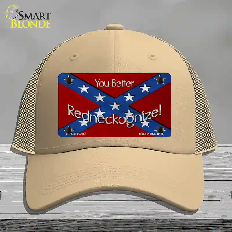 You Better Redneckognize Novelty License Plate Hat Mesh / Khaki