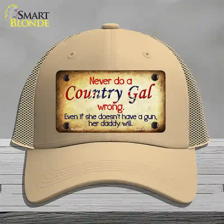 Country Gal Wrong Novelty License Plate Hat Mesh / Khaki