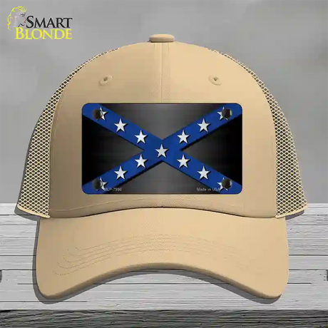 Confederate Stripes Blue Novelty License Plate Hat Mesh / Khaki