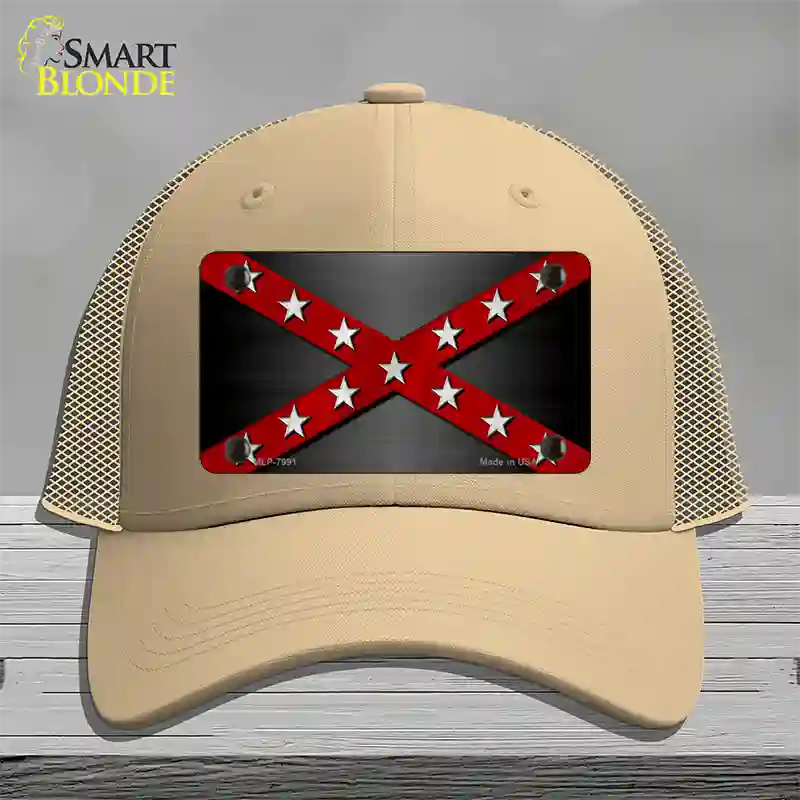 Confederate Stripes Red Novelty License Plate Hat Mesh / Khaki