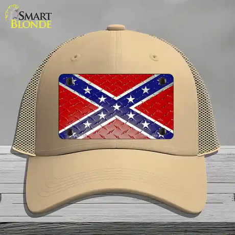 Confederate Flag Diamond Novelty License Plate Hat Mesh / Khaki