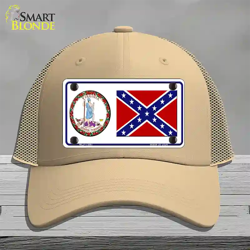 Confederate Flag Virginia Seal Novelty License Plate Hat Mesh / Khaki