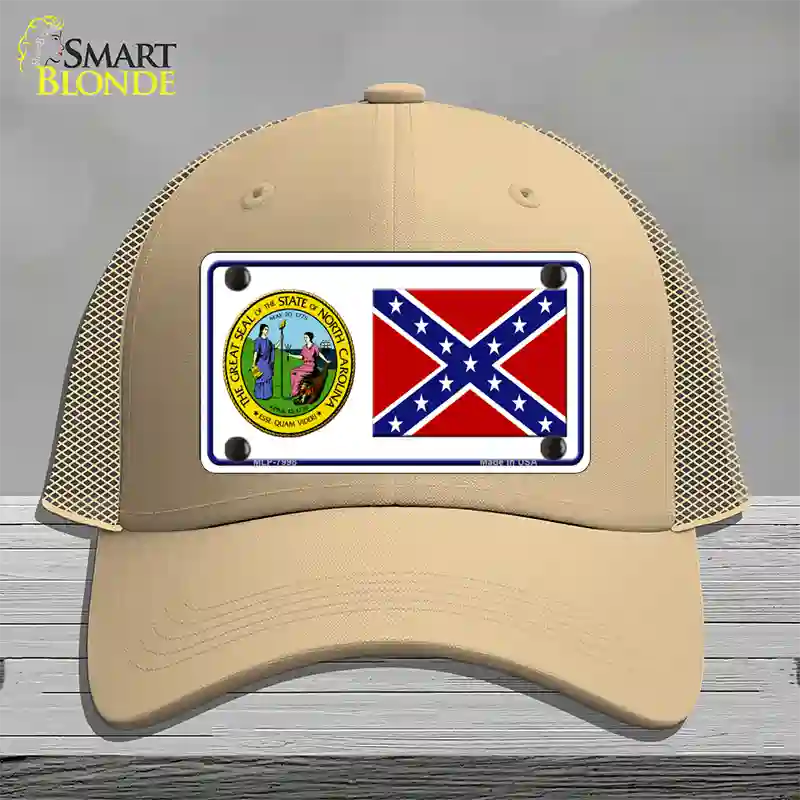 Confederate Flag North Carolina Seal Novelty License Plate Hat Mesh / Khaki