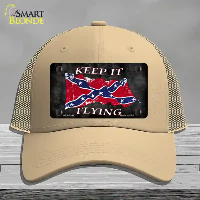 Confederate Keep It Flying Novelty License Plate Hat Mesh / Khaki