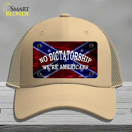 No Dictatorship Novelty License Plate Hat Mesh / Khaki