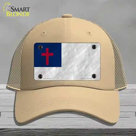 Christian Flag Novelty License Plate Hat Mesh / Khaki