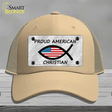 Proud American Christian Novelty License Plate Hat Mesh / Khaki