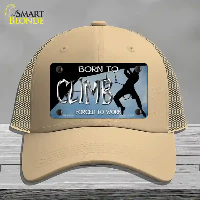 Born To Climb Novelty License Plate Hat Mesh / Khaki