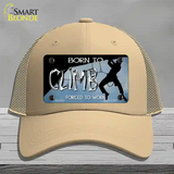 Born To Climb Novelty License Plate Hat Mesh / Khaki