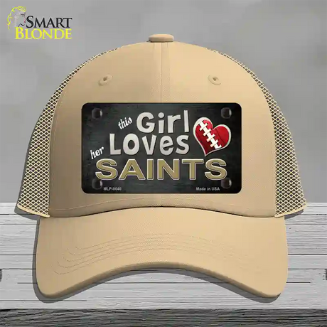 This Girl Loves Her Saints Novelty License Plate Hat Mesh / Khaki