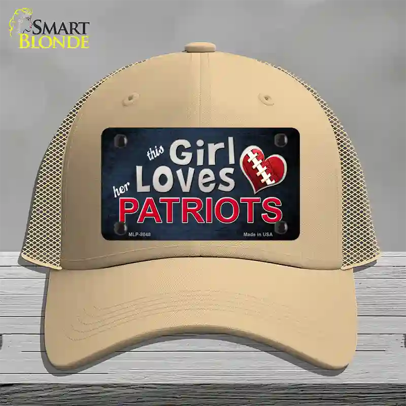 This Girl Loves Her Patriots Novelty License Plate Hat Mesh / Khaki