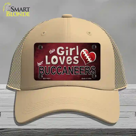 This Girl Loves Her Buccaneers Novelty License Plate Hat Mesh / Khaki