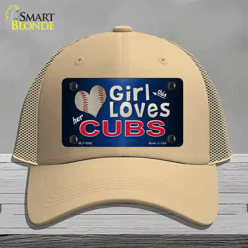 This Girl Loves Her Cubs Novelty License Plate Hat Mesh / Khaki