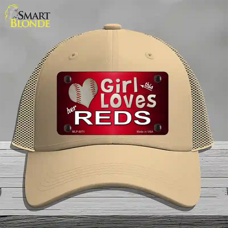 This Girl Loves Her Reds Novelty License Plate Hat Mesh / Khaki