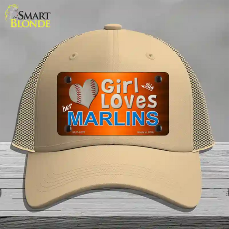 This Girl Loves Her Marlins Novelty License Plate Hat Mesh / Khaki