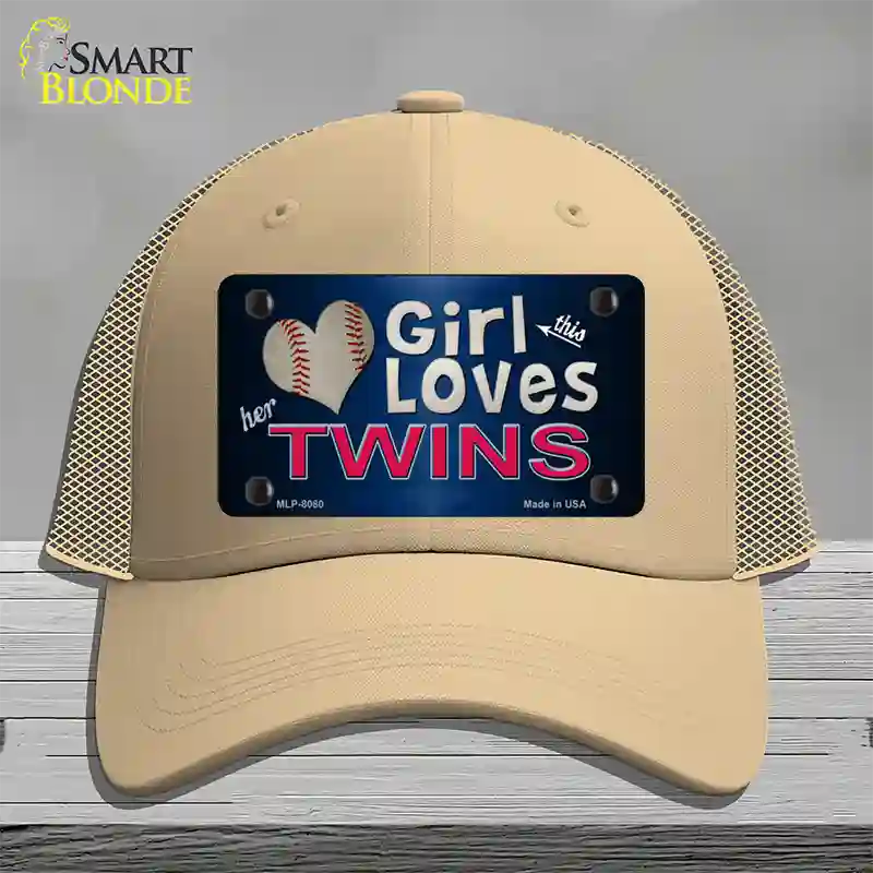 This Girl Loves Her Twins Novelty License Plate Hat Mesh / Khaki