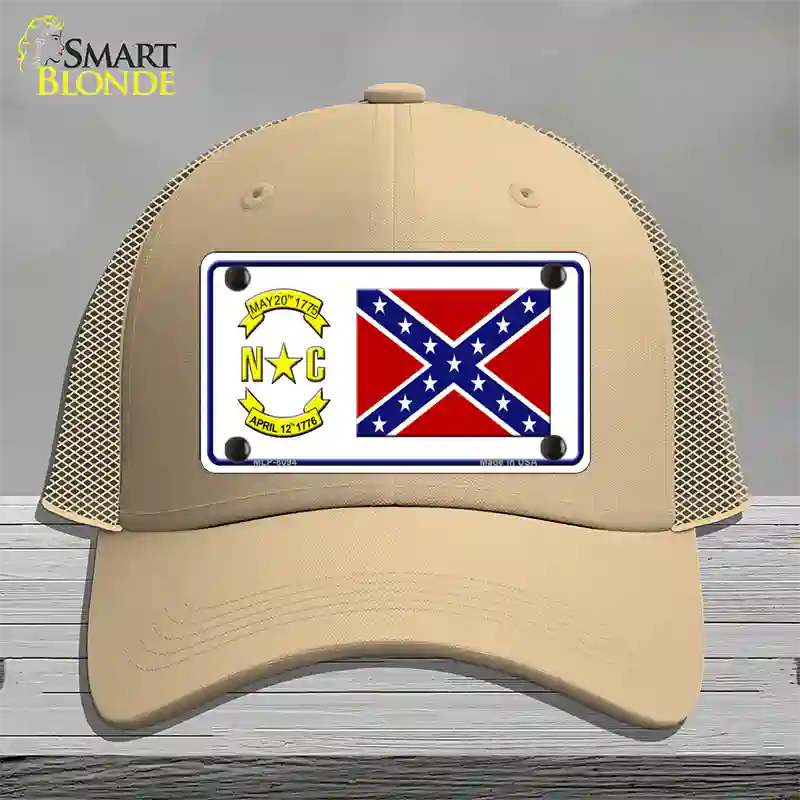 Confederate Flag North Carolina Novelty License Plate Hat Mesh / Khaki