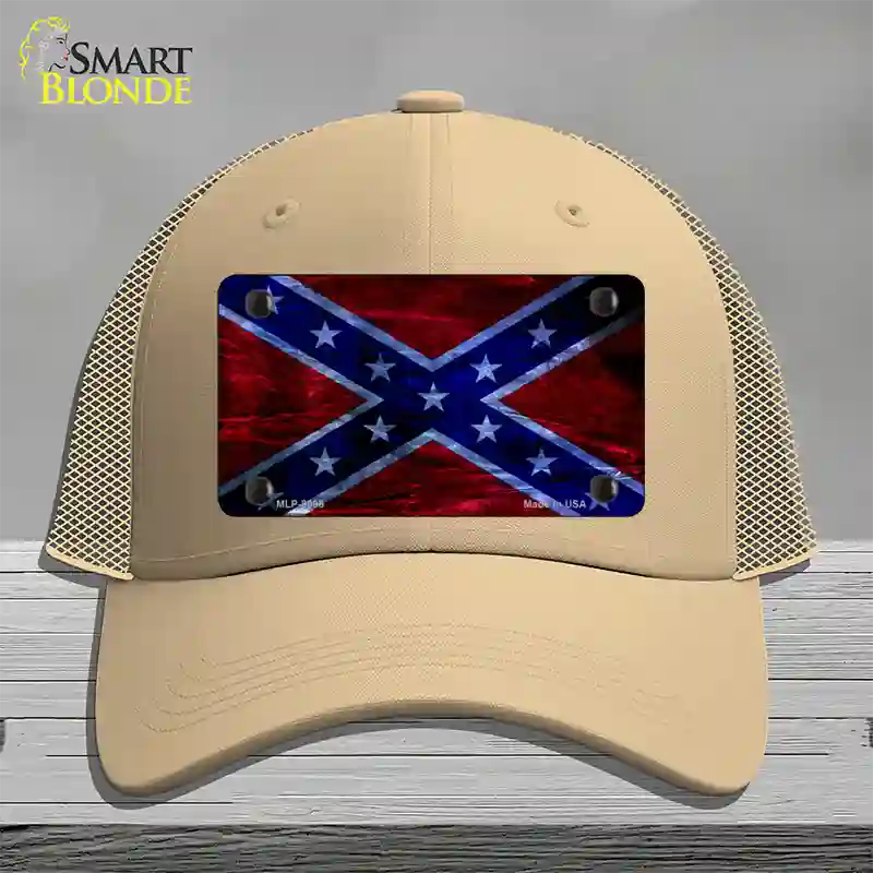 Confederate Flag Foiled Novelty License Plate Hat Mesh / Khaki