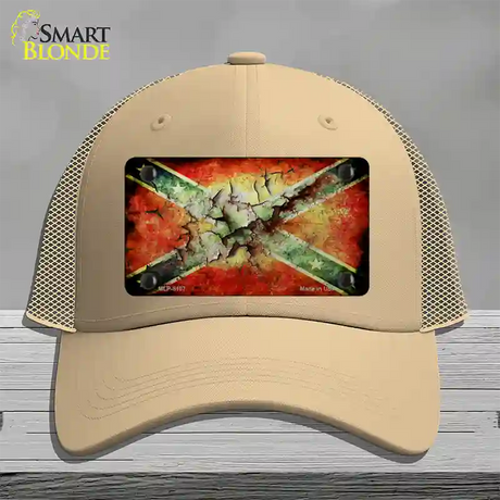 Confederate Flag Rusted Novelty License Plate Hat Mesh / Khaki