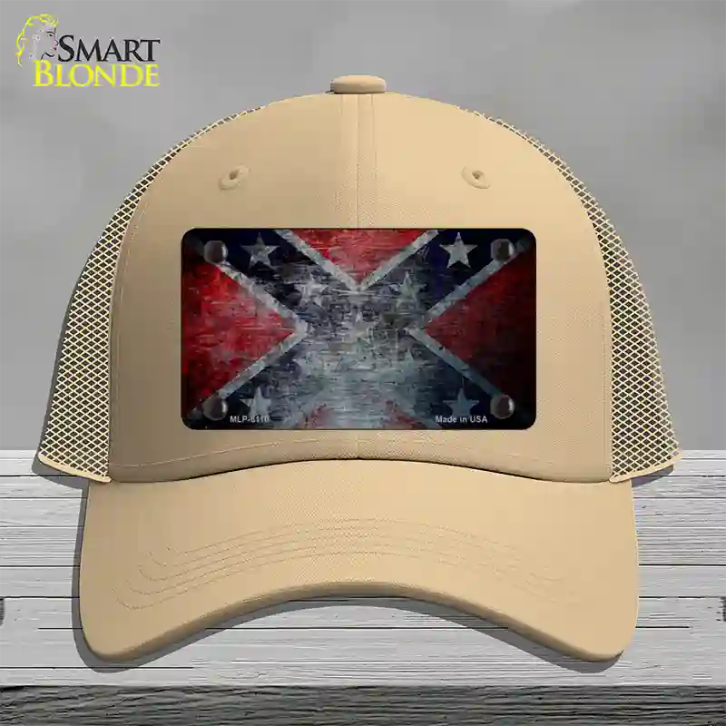 Confederate Flag Scratched Novelty License Plate Hat Mesh / Khaki