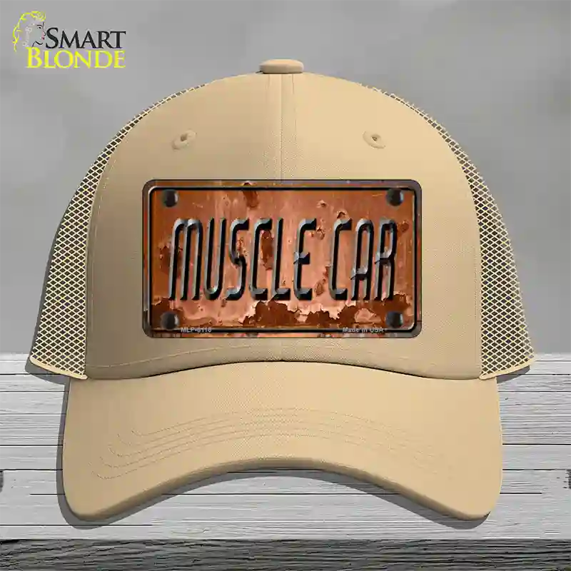 Muscle Car Novelty License Plate Hat Mesh / Khaki