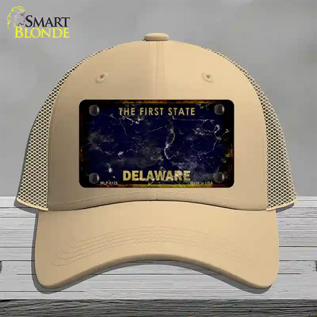 Delaware Rusty Blank Novelty License Plate Hat Mesh / Khaki