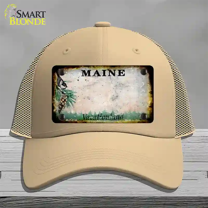 Maine Rusty Blank Novelty License Plate Hat Mesh / Khaki