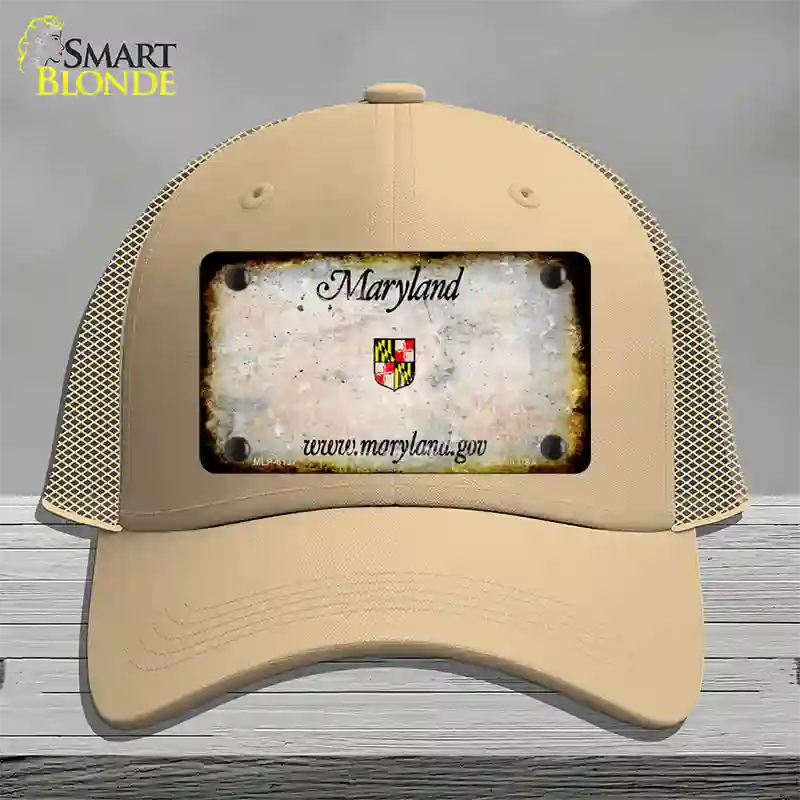 Maryland Rusty Blank Novelty License Plate Hat Mesh / Khaki