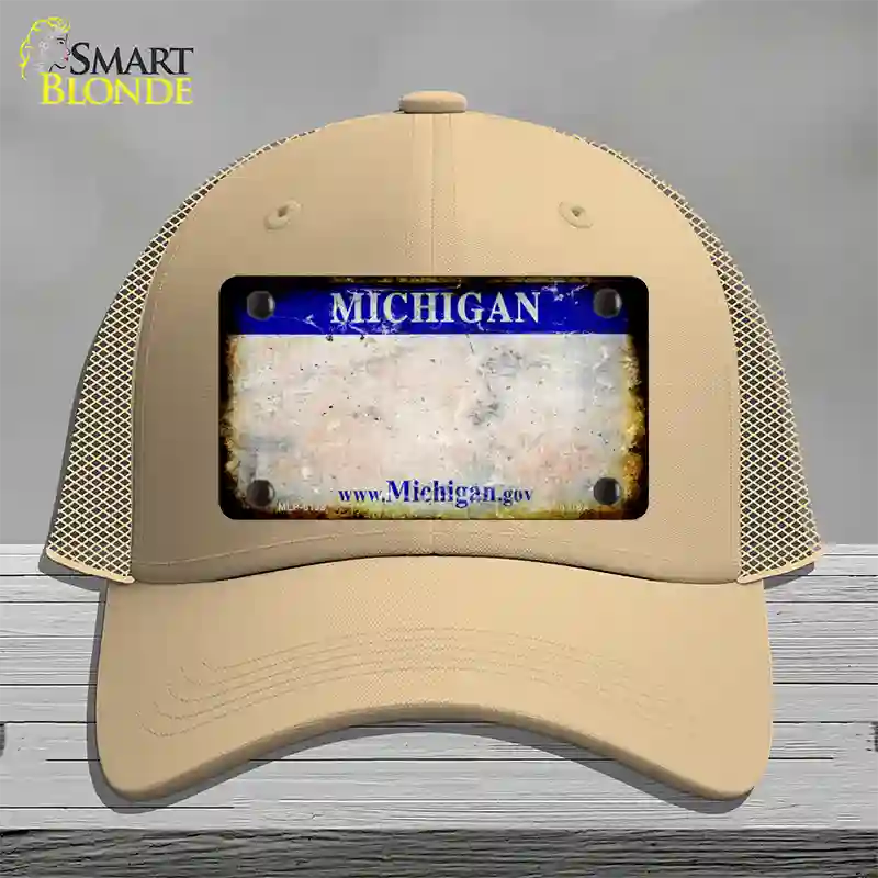 Michigan Gov Rusty Blank Novelty License Plate Hat Mesh / Khaki