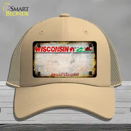 Wisconsin Rusty Blank Novelty License Plate Hat Mesh / Khaki