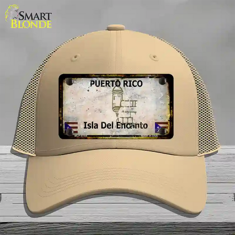 Puerto Rico Rusty Blank Novelty License Plate Hat Mesh / Khaki