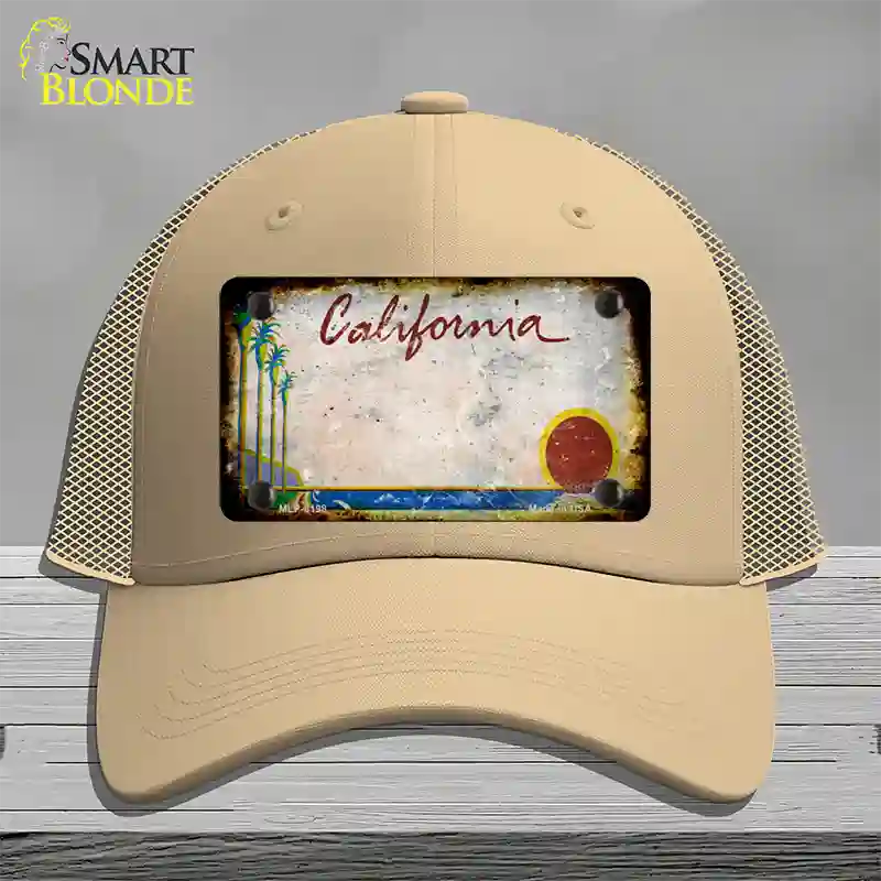 California Palm Tree Rusty Blank Novelty License Plate Hat Mesh / Khaki