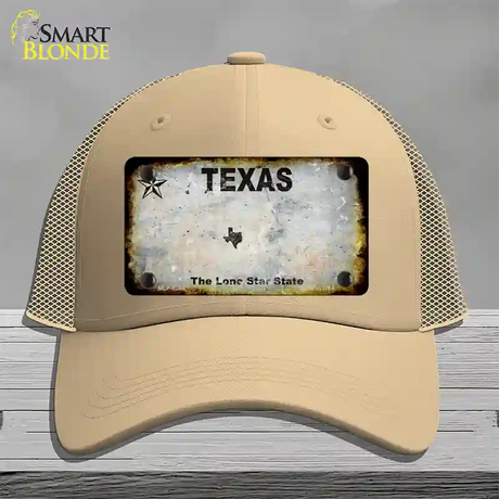 Texas White Rusty Blank Novelty License Plate Hat Mesh / Khaki