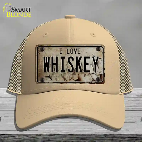 I Love Whiskey Novelty License Plate Hat Mesh / Khaki