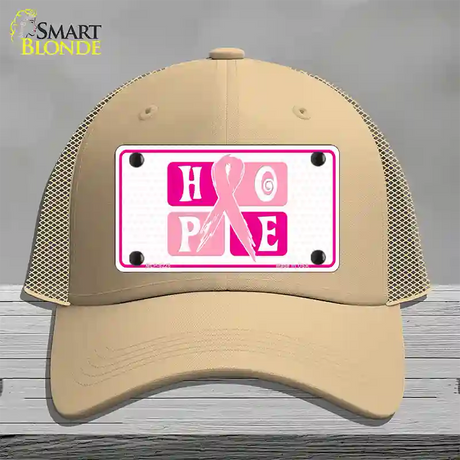 Hope Breast Cancer Ribbon Novelty License Plate Hat Mesh / Khaki