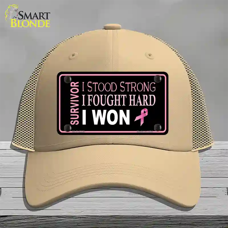 Breast Cancer Survivor Ribbon Novelty License Plate Hat Mesh / Khaki