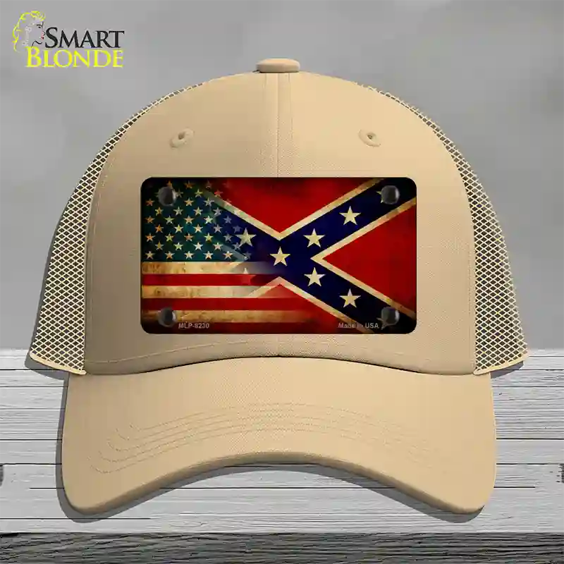 American Confederate Flag Novelty License Plate Hat Mesh / Khaki