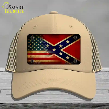 American Confederate Flag Novelty License Plate Hat Mesh / Khaki