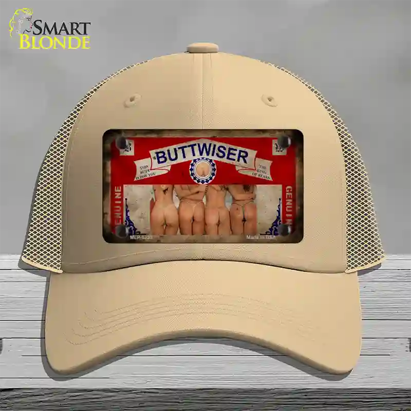 Buttwiser Beer Girls Vintage Novelty License Plate Hat Mesh / Khaki