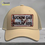 Suckin Gas Haulin Ass Vintage Novelty License Plate Hat Mesh / Khaki